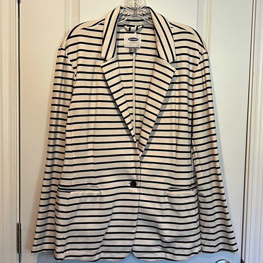 Old Navy Cream & Navy Blue Striped Blazer